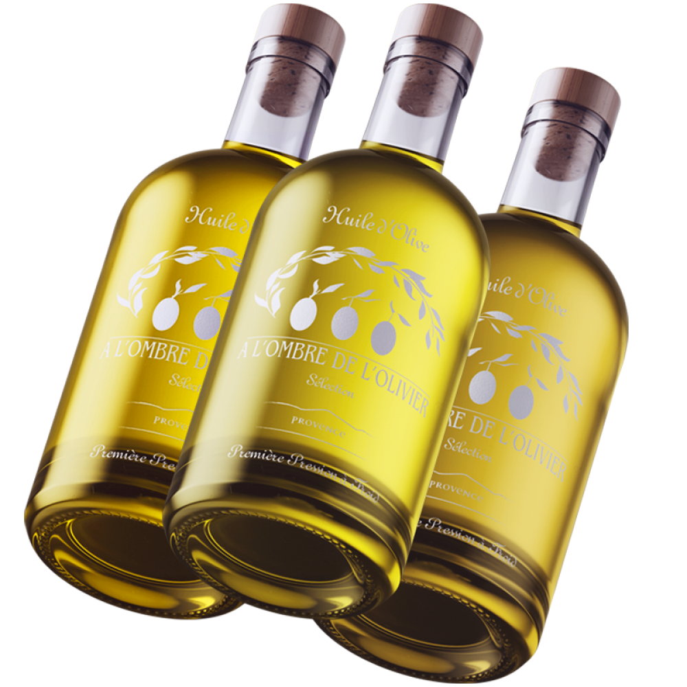 Coffret d'huiles d'olive-trois fruités-A l'Ombre de l'Olivier : Achat en  ligne chez A l'ombre de l'olivier